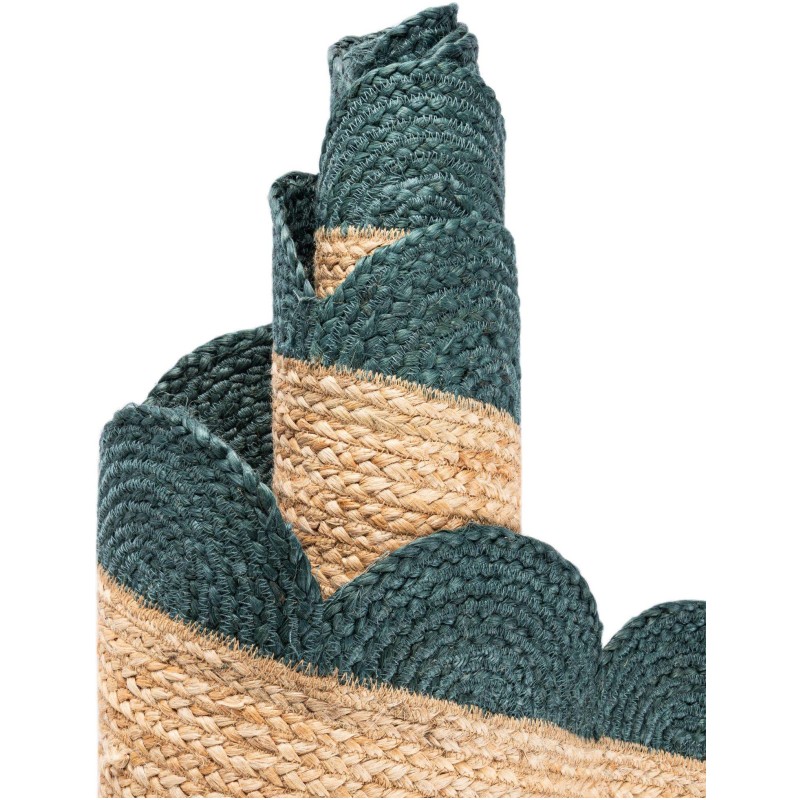 Tapete Trenzado de Yute con Orilla Ornamental en Natural y Verde