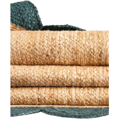 Tapete Trenzado de Yute con Orilla Ornamental en Natural y Verde