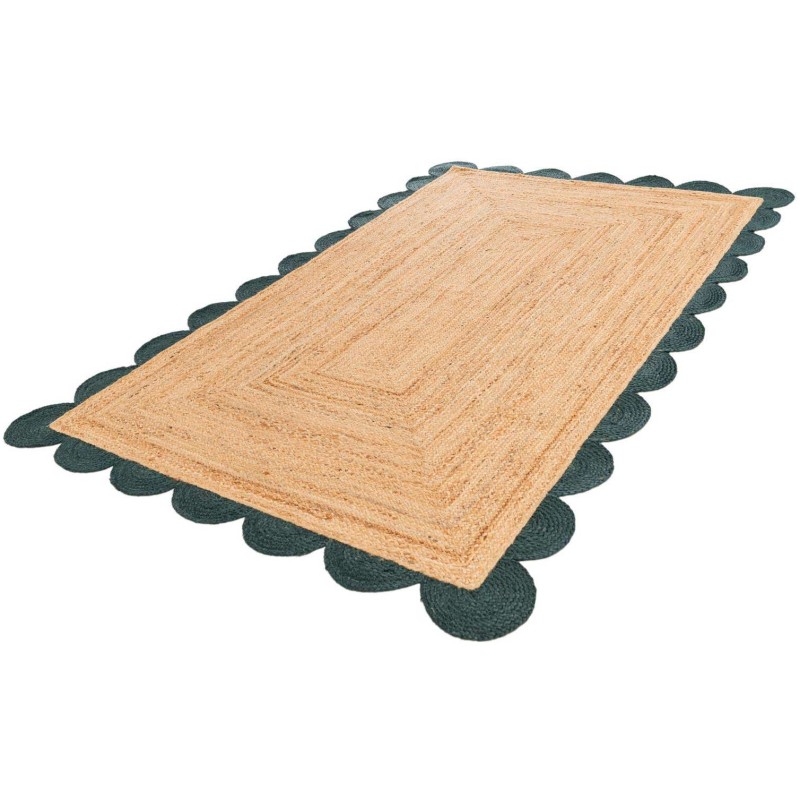 Tapete Trenzado de Yute con Orilla Ornamental en Natural y Verde