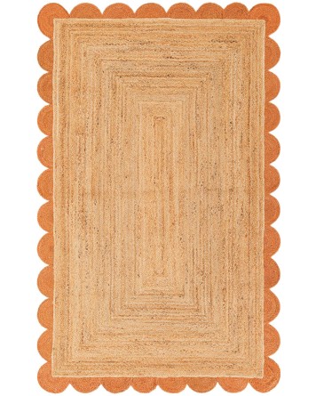 Tapete Trenzado de Yute con Orilla Ornamental en Natural y Ladrillo