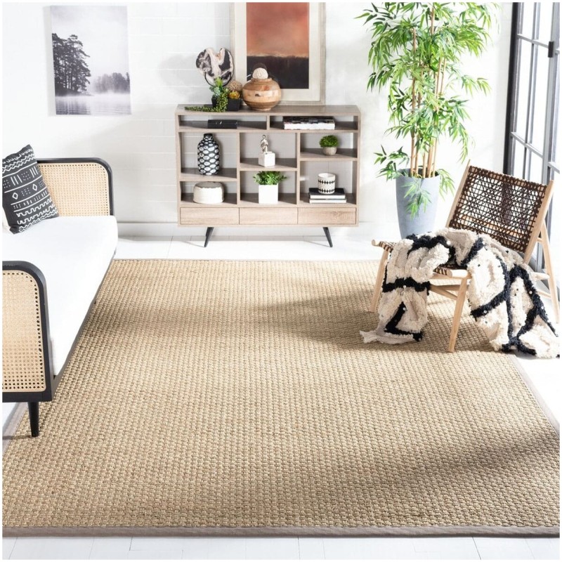 Tapete de Fibra Natural con Orilla Gris