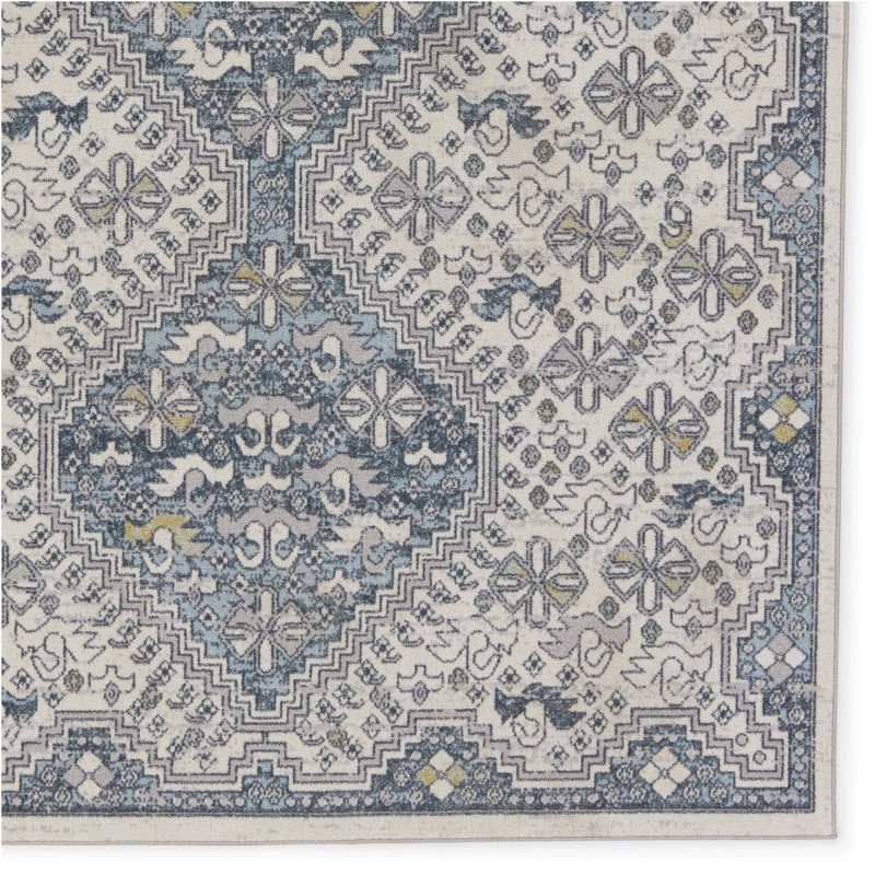 Tapete Nadia Tribal de Medallón en Azul y Crema