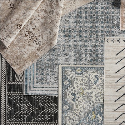 Tapete Nadia Tribal de Medallón en Azul y Crema