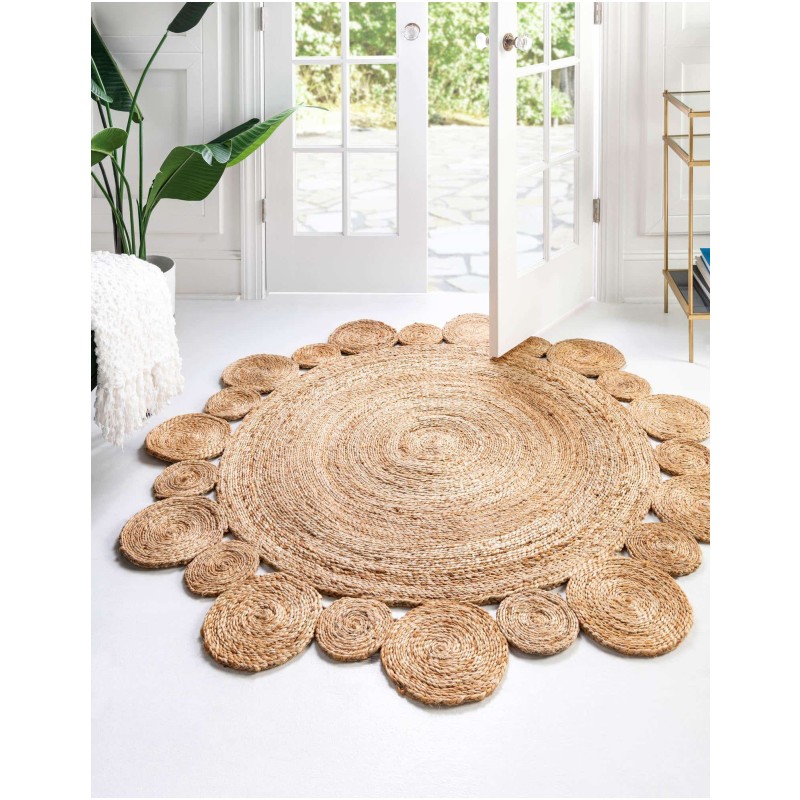 Tapete de Yute Redondo de Bolas y Bolitas