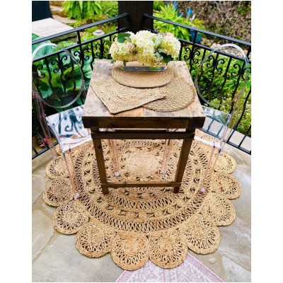 Tapete de Yute Redondo de Bolas y Bolitas