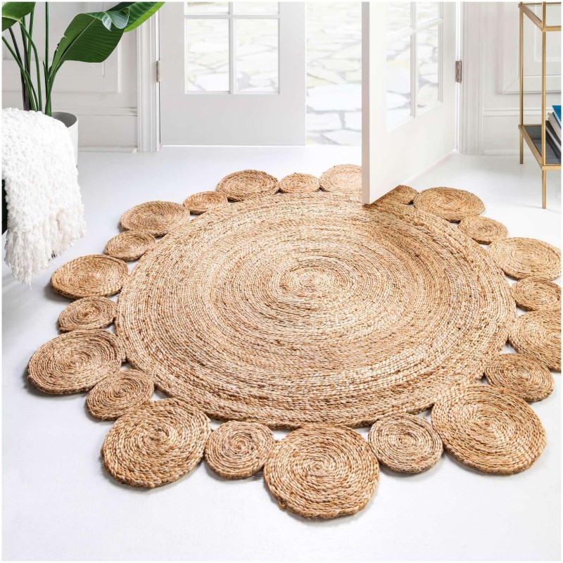 Tapete de Yute Redondo de Bolas y Bolitas
